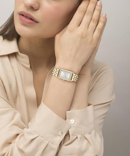 Lacoste Catherine Qtz Basic Slim Silver White Rectangle Dial Women's Watch | Ionic Plated Thin Gold Steel Material | Bracelet Watch - 2001486