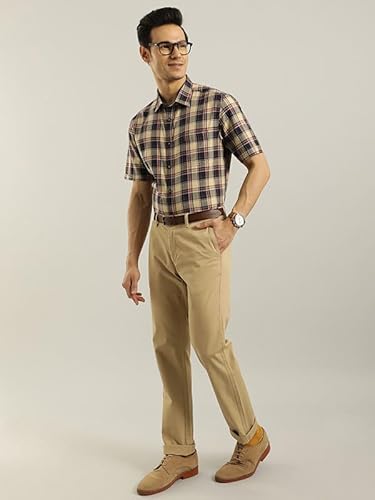 Indian Terrain Men's Khaki Cotton Slim Fit Casual Trousers