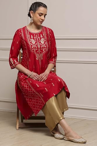 Biba Women Red Polyester Straight Printed Kurta_42