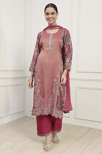 Biba Women Purple Silk Blend Machine Embroidered Unstitched Suit Set_FREE SIZE