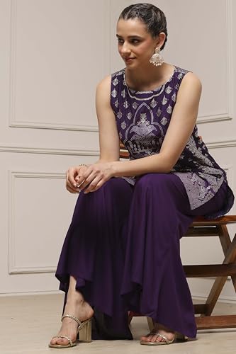 Biba Women Purple Viscose Blend Straight Printed Kurta Pants Set_30
