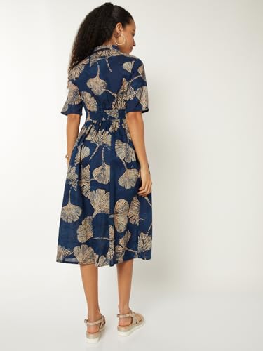 Max Women Printed A-line Shirt Dress (Blue_M)