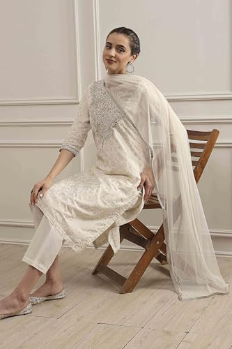 Biba Women's Cotton Kurta Set (SKDASRT31429AW25OWHT_Off White