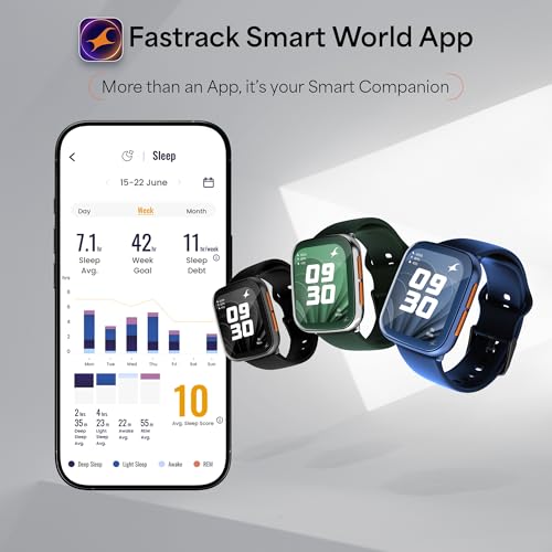 Fastrack Navstar 1.85" AMOLED Square Display Smart Watch with GPS, Offline Voice Command, AI Enabled, 100+ Sports Mode, BT Calling, IP68 Water Resistant Upto 5 Days Battery Life -Forest Green