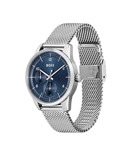 BOSS Sophio Men's Multifunction Stainless Steel and Mesh Bracelet Watch, Color:Silver (Model: 1513942), Silver, Quartz Watch, Silver, 42.00Mm, Quartz Watch