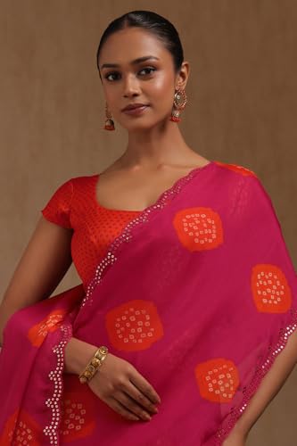 Soch Womens Fuchsia Georgette Bandhani Print Saree