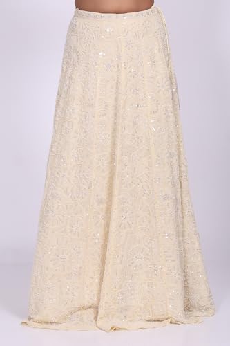 Aurelia Women's Beige Sequins Crop Top with Skirt and Dupatta Set - (AD10734-E608792-L)