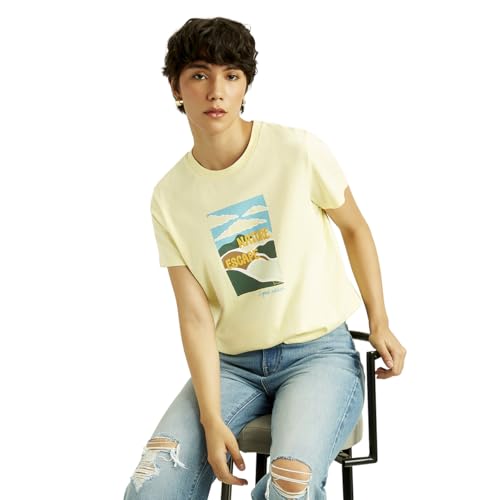 Levi's Women's Letter Print Relaxed Fit T-Shirt (87177-0170_Yellow