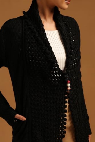 Soch Womens Black Acrylic Crochet Winter Shrug