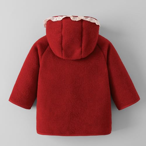 Hopscotch Girls Red Full Sleeves Heart Applique Long Coat For Age (18-24 Months)