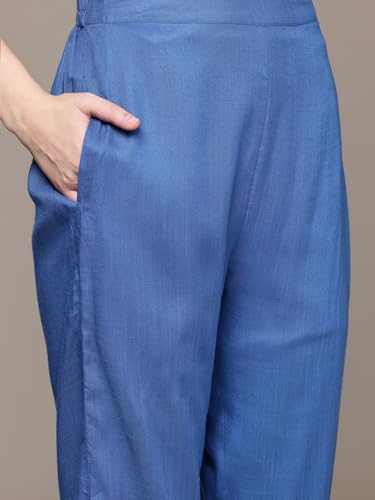 Aarke Ritu Kumar Blue Narmeen Solid Round Neck Kurta With Pant And Dupatta