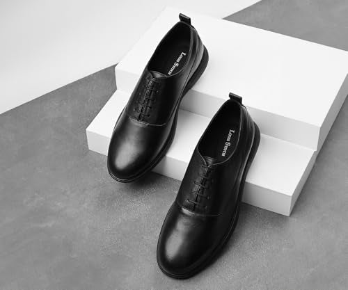 LOUIS STITCH Jet Black Leather Shoes for Men | Lightweight Men’s Derbys | Comfortable Derbys Shoes | LSLXPLDBJB| UK-9
