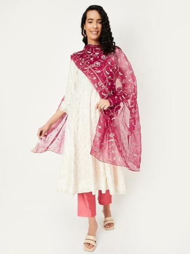 Max Women Embroidered Dupatta, Magenta, XS