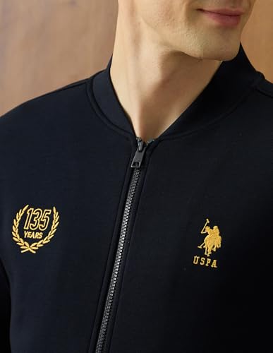 U.S.Polo Association Men's Brand Embroidered Varsity Theatre Zipper Sweatshirt (USSWS4346_Navy_M)