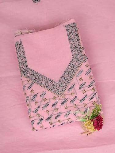 Ada Hand Embroidered Lucknowi Chikankari Unstitched Cotton Dress Material Suit Piece with Dupatta for Women 01A893879 Pink