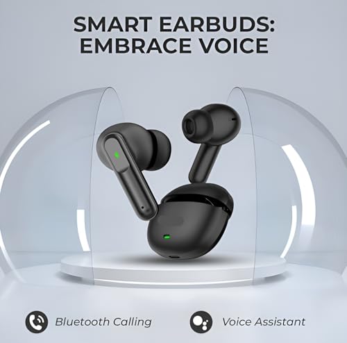 VEHOP Atom 151 Truly Wireless in Ear Earbuds with 42 HRS Battery, Fast Charge, BT v5.3 Bluetooth Earbud, Dual Mics ENC, Low Latency Gaming, IPX4, TWS Ear Buds Wireless Earphones with mic.(Black)