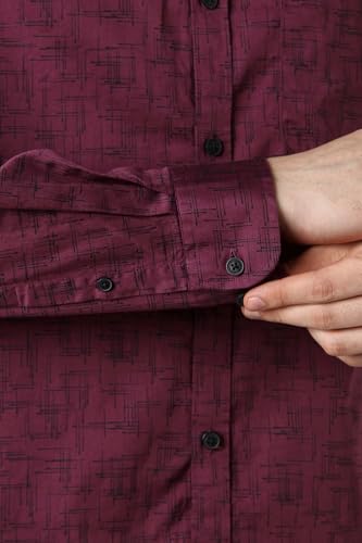 Men Maroon Slim Fit Print Full Sleeves Casual Shirt
