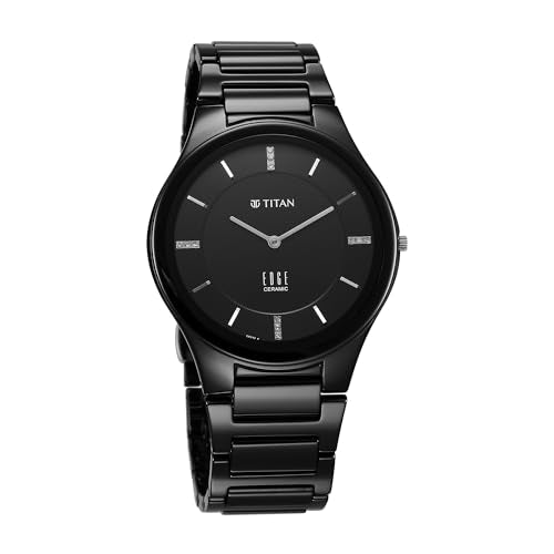 Titan Edge Ceramic Dress with Diamonds Quartz Analog Black Dial Black Ceramic Strap Watch for Men - NT1696NC12