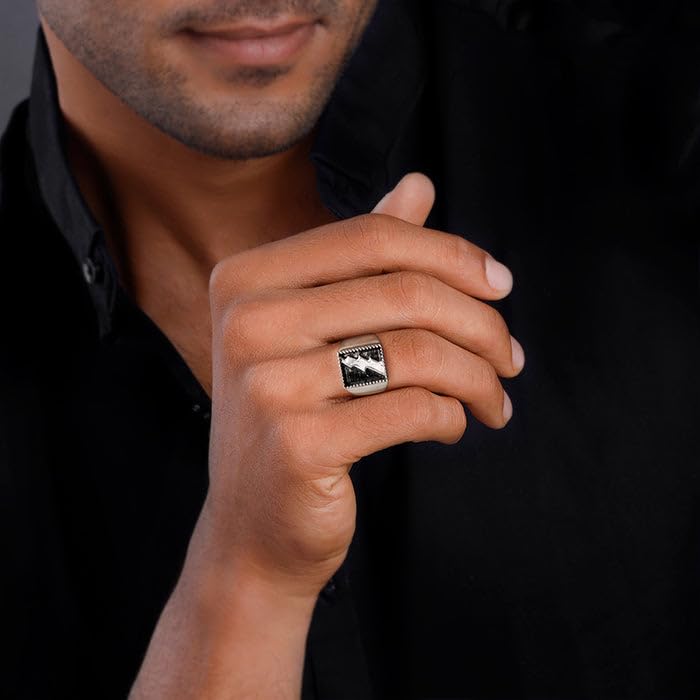 GIVA 925 Silver Oxidised Silver Thunder Ring For Him,Indian - 20 | Gifts for Men and Boys | With Certificate of Authenticity and 925 Stamp | 6 Month Warranty*