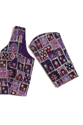 Soch Womens Purple Georgette Floral Print Padded Blouse with Zari