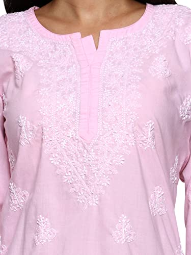 Ada Women's Cotton Top Tunic Hand Embroidered Lucknowi Chikankari Short Kurti A911262 Pink (2XL)