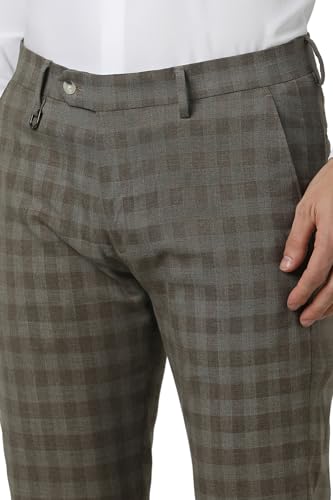 Peter England Men Brown Check Ultra Slim Fit Formal Trousers
