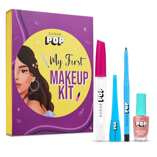 My First Makeup Kit | Kajal, Eyeliner, Nail Lacquer, Lip Gloss | Combo of 4
