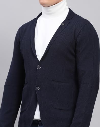 Monte Carlo Mens Navy Blue Self Design V Neck Full Sleeve Coat (1239388KC-148-42)