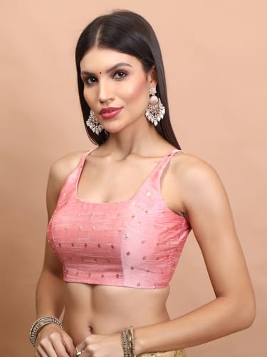 S SALWAR STUDIO Baby Pink Brocade Sleeveless Readymade Blouse