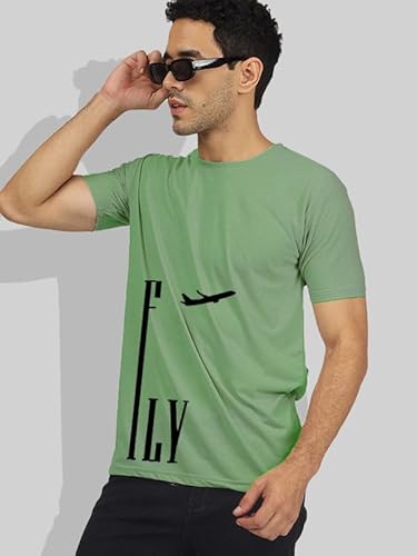T-70 Men's Printed Round Neck Half Sleeves Poly-Cotton T-Shirt | Color - Mint Green | Size - 5XL (611)