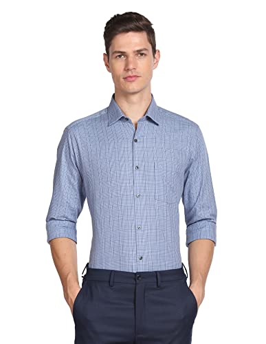 Arrow Men's Checkered Full Sleeve Slim Fit Cutaway Collar Cotton Formal Shirt (ARADOSH1335_Medium Blue_42)
