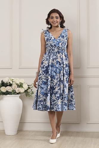 Biba Women Blue Cotton Kalidar Dress_36