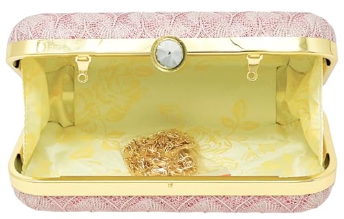 AILTINO Women's Oval Frame Clutch | Detachable Sling Chain | Ladies Party Wedding Purse Bag (Taj Pink)