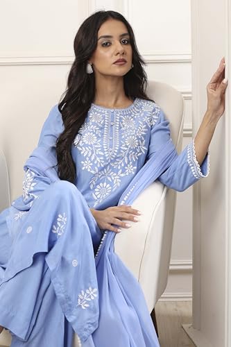 Biba Women Blue Poly Viscose Straight Suit Set_36