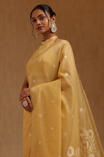 Soch Womens Yellow Chanderi Woven Design Saree
