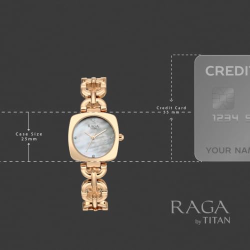 Titan Raga Showstopper 5.0 Quartz 3 Hands Shaped White MOP Dial, Rose Gold Strap Watch for Women - 95481WM01