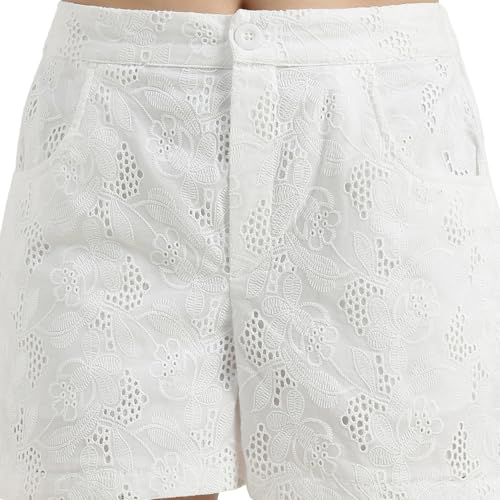 United Colors of Benetton Schiffli Embroidered Straight Fit Shorts (Size : 34) - 26P4WVNSH183I101 White