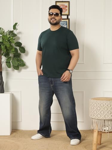 JOHN PRIDE Plus Size Men Regular Fit Solid Short Sleeves Olive Round Neck T-Shirt (JPTSR3501V_7XL_Olive)