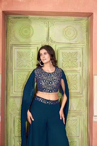 VARNI FABRICS Crop Top With Palazzo Set For Women Stylish Floral Embroidered Sequin And Thread Work | Festive & Ethnic Wear Indo-western Ensemble Perfect For Rakhi, Diwali & Occasions | Morpeach | 3XL