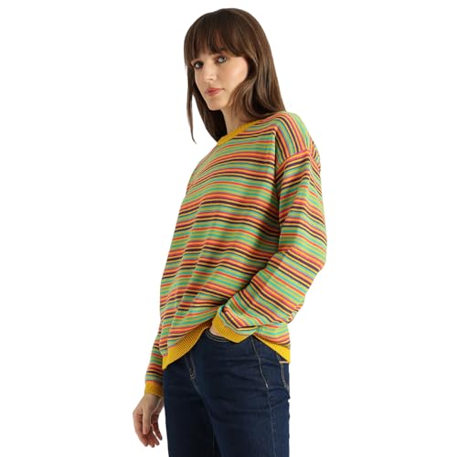 United Colors of Benetton Round Neck Striped Sweater (Size: S)-25A1TRIKW601I901 Multicolour