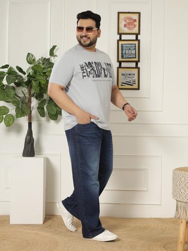 JOHN PRIDE Plus Size Men Regular Fit Printed Short Sleeves Grey Round Neck Stretchable T-Shirt (JPTSR32460_7XL_Grey)