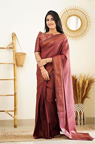 Anjaneya Sarees Women Kanjivaram Silk Banarasi Saree With Blouse (Maroon)