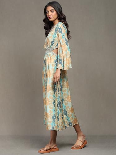 Ritu Kumar Aqua Blue Printed Long Dress
