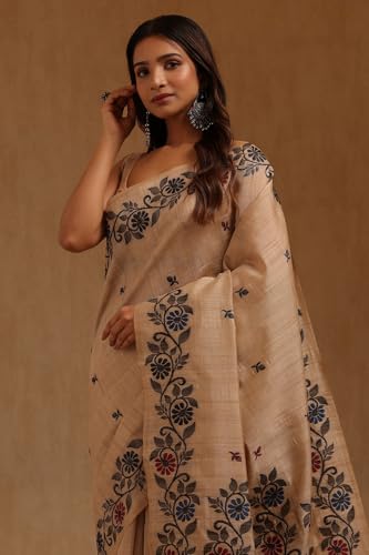 Soch Womens Beige Tussar Woven Design Saree