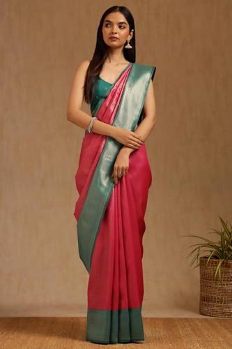 Soch Womens Pink Silk Blend Zari Woven Saree
