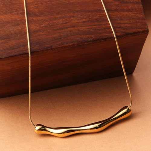 PALMONAS Molten Gold Curve Necklace for Women - Waterproof & Anti-Tarnish Jewellery, Gift For Girls & Women