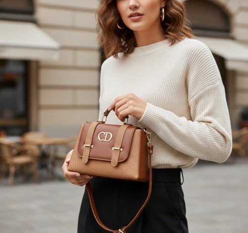 YOYOWING Women’s Premium Textured Satchel Sling Bag, Stylish Top Handle Crossbody Handbag with Adjustable Strap, Designer Shoulder Purse for Office & Party (Brown)
