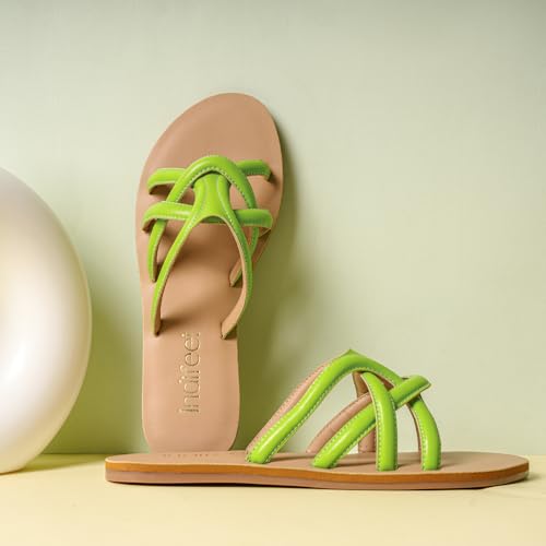 Indifeet Flats for Women Women's Latest Flat Chappals Sandals Woman Stylish Footwear Chappal Sandal Ladies Fancy Design Slippers Female Open Toe Trendy Foot Wear Girls Best Strap Slipper Green