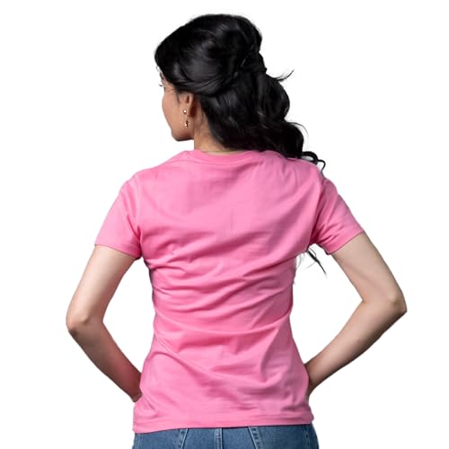 Women Cotton Half Sleeve Round Neck Slim Fit T-Shirt with Kalamkari Art Printed Peacock Design T-Shirt (in, Alpha, 2XL, Pink)