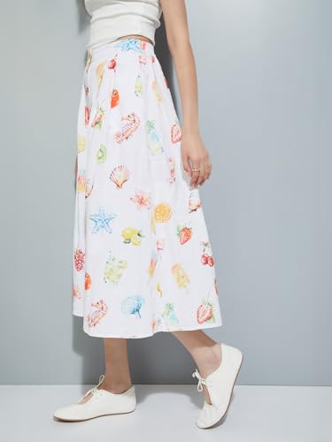 Max Cotton Blend Western Skirt Ivory